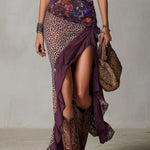 Purple Urban Nomadic Leopard Print Floral High-slit Maxi Dress