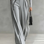 Solana - Long Sleeve Turtleneck and Wide Leg Pants Set with Belt