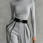 Solana - Long Sleeve Turtleneck and Wide Leg Pants Set with Belt