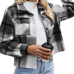 Zeagoo Flannels for Women Cropped Shacket Jacket