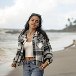 Zeagoo Flannels for Women Cropped Shacket Jacket