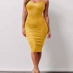 Zeagoo Sexy Ruched Bodycon Dress for Women, Midi Stretchy Sleeveless Tank Top Casual Party Club Dresses S-3XL (Us Only)