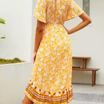 Zeagoo Women's Bohemian Floral Tie Front V Neck Midi Dresses