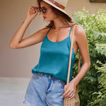 Zeagoo Women's Cowl Neck Satin Camisole Sleeveless Spaghetti Strap Silk Cami Tank Tops Summer Basic Tank Shirt (Us Only)