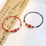 Buddha Stones Four Leaf Clover Cinnabar Blessing Calm String Bracelet Anklet