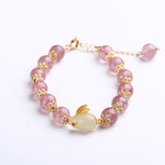 Buddha Stones 925 Sterling Silver Strawberry Quartz Year of the Rabbit Hetian Jade Moonstone Healing Bracelet (Extra 35% Off | USE CODE: FS35)