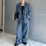 Vintage Distressed Washed Denim Jacket and Wide-leg Pants Two-piece Set