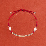 Buddha Stones 925 Sterling Silver Bamboo White Agate Red Agate Bead Protection String Braided Bracelet