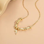 Buddha Stones Golden Bamboo Pattern Titanium Steel Wealth Necklace Pendant