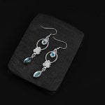 Buddha Stones 925 Sterling Silver Hook Vintage Copper Plated Silver Turquoise Waterdrop Pattern Balance Drop Dangle Earrings