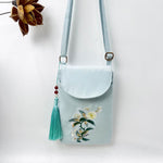 Buddha Stones Small Embroidered Flowers Crossbody Bag Shoulder Bag Double Layer Cellphone Bag