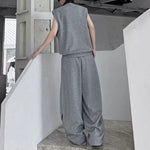 Color-block Collared Vest Casual Trousers Two-piece Set