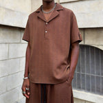 Textured Jacquard Collar Loose-Fit Shirt and Wide-Leg Casual Trousers Two-Piece Set