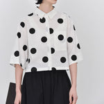 Women's Polka Dot Pleated Retro Collared Short Shirt