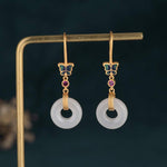 Buddha Stones FengShui White Jade Butterfly Fortune Earrings