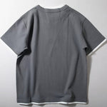V-neck Faux Two-piece Waffle Knit Loose T-shirt
