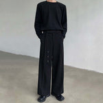 Belted Straight Casual Wool Wide-leg Trousers