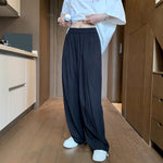 Solid Pleated Ice Silk Thin Loose Trousers