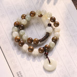 Buddha Stones Bodhi Seed Green Sandalwood Lotus Peace Buckle Harmony Double Wrap Bracelet