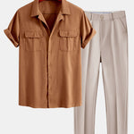 Linen Cuban Shirt With Pockets & Slim Fit Tapered Trousers