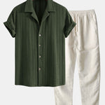 Texture Jacquard Cuban Shirt & Straight Leg Linen Pants
