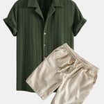 Texture Jacquard Cuban Shirt & Linen Cotton Blend Drawstring Shorts