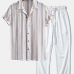 Striped Mesh Cuban Shirt & Wrinkle Textured Straight Leg Pants