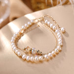 Buddha Stones 925 Sterling Silver Plated 14k Gold Natural Pearl Crystal Healing Double Layer Bracelet