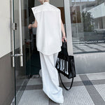 Stand Collar Sleeveless Shirt Casual Trousers Two-piece Suit