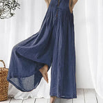 Zeagoo Women's Cotton Linen Wide Leg Romper Bib Overalls Dressy Outfits Loose Button Down Overalls with Pockets