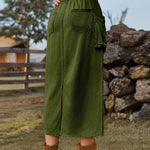 Zeagoo Women's Casual High Waist Denim Midi Skirt Drawstring Adjustable Long Jeans Skirt with Pockets