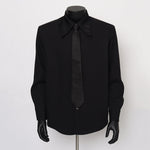 Black Padded Shoulder Tie Shirt
