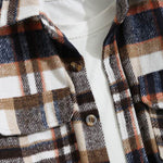Men's vintage plaid thickened wool blend double pocket lapel jacket