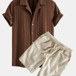 Texture Jacquard Cuban Shirt & Linen Cotton Blend Drawstring Shorts