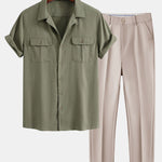 Linen Cuban Shirt With Pockets & Slim Fit Tapered Trousers