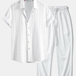 Geometry Rhombus Jacquard Button Up Shirt & Crinkle Textured Straight Leg Pants
