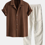 Texture Jacquard Cuban Shirt & Straight Leg Linen Pants