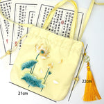 Buddha Stones Lotus Peony Epiphyllum Phoenix Suzhou Embroidery Cotton Linen Tote Crossbody Bag Shoulder Bag Handbag