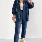 Zeagoo Double Crepe Loose Oversized Lapel Long Sleeve Shirt Casual Pants Set