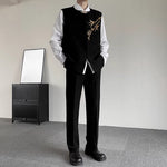 Embroidered Casual Metal Button Vest