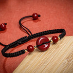 Buddha Stones Natural Cinnabar Peace Buckle Blessing String Bracelet