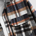 Men's vintage plaid thickened wool blend double pocket lapel jacket