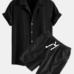 Texture Jacquard Cuban Shirt & Linen Cotton Blend Drawstring Shorts