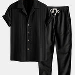 Texture Jacquard Cuban Shirt & Straight Leg Linen Pants