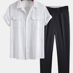 Linen Cuban Shirt With Pockets & Slim Fit Tapered Trousers