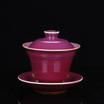 Buddha Stones Retro Glaze Kiln Change Ceramic Gaiwan Sancai Teacup Kung Fu Tea Cup And Saucer With Lid