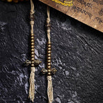 Buddha Stones 108 Mala Beads Natural Tiger Eye Copper Dorje Protection Tassel Bracelet