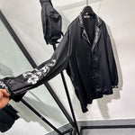 Satin Silky Embroidered Drape Long Sleeve Shirt