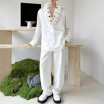 French V-neck Floral-Shaped Collar Vintage Satin Shirt