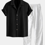 Texture Jacquard Cuban Shirt & Straight Leg Linen Pants